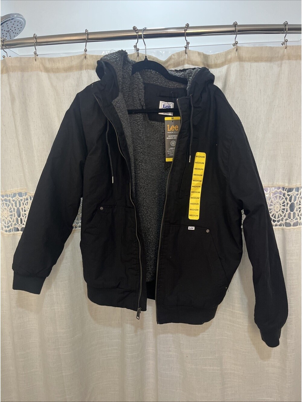 NWT Lee Men's Oxford Workwear Sherpa Lined Bomber Jacket Medium Black